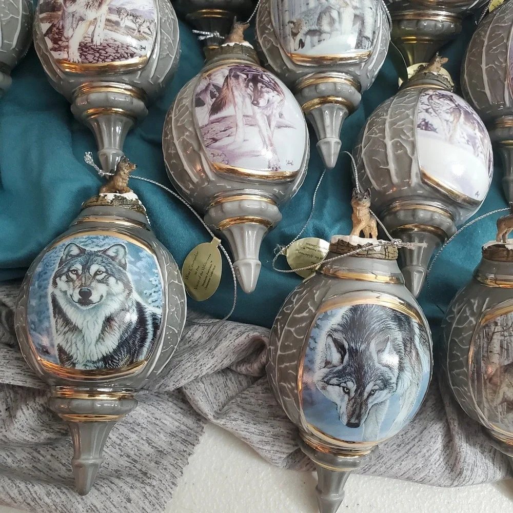 20 Pc Bradford Exchange‎ Voices of the Wilderness Wolves Porcelain Ornaments VTG